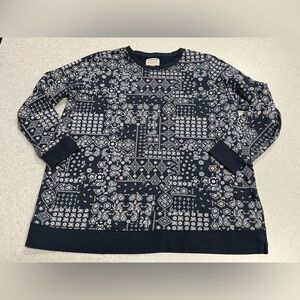 Lands’ End Serious Sweats Bandana Paisley Print Navy Sweatshirt—1X (16/18)